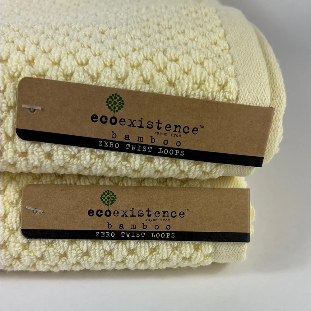 Ecoexistence Bamboo Bath Towels Yellow Zero Twist Soft Cotton Set of 2 NEW